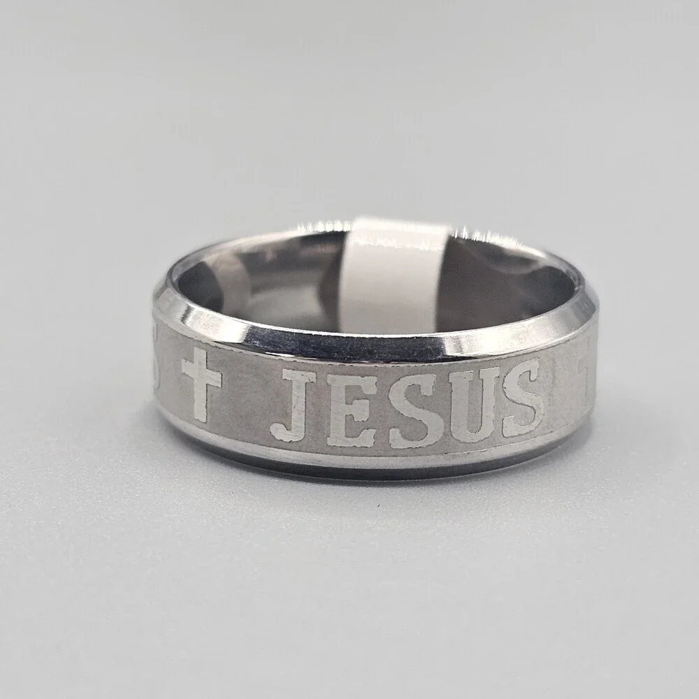 Jesus Mens Ring Silver Tone Size 11 Stainless Steel Cross Religious Christian
